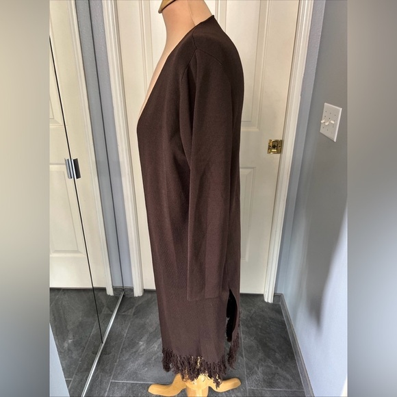 Chico’s Brown Open Front Long Line Cardigan Sweater With Fringe Size 1 - Picture 3 of 7